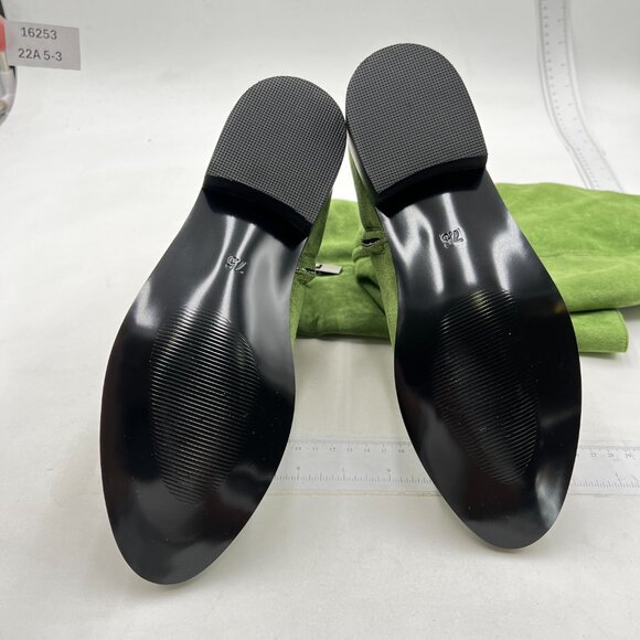 Green Almond Toe Knee High Boots with Partial Zipper Stretchy Dressy Long Boot - Picture 6 of 7